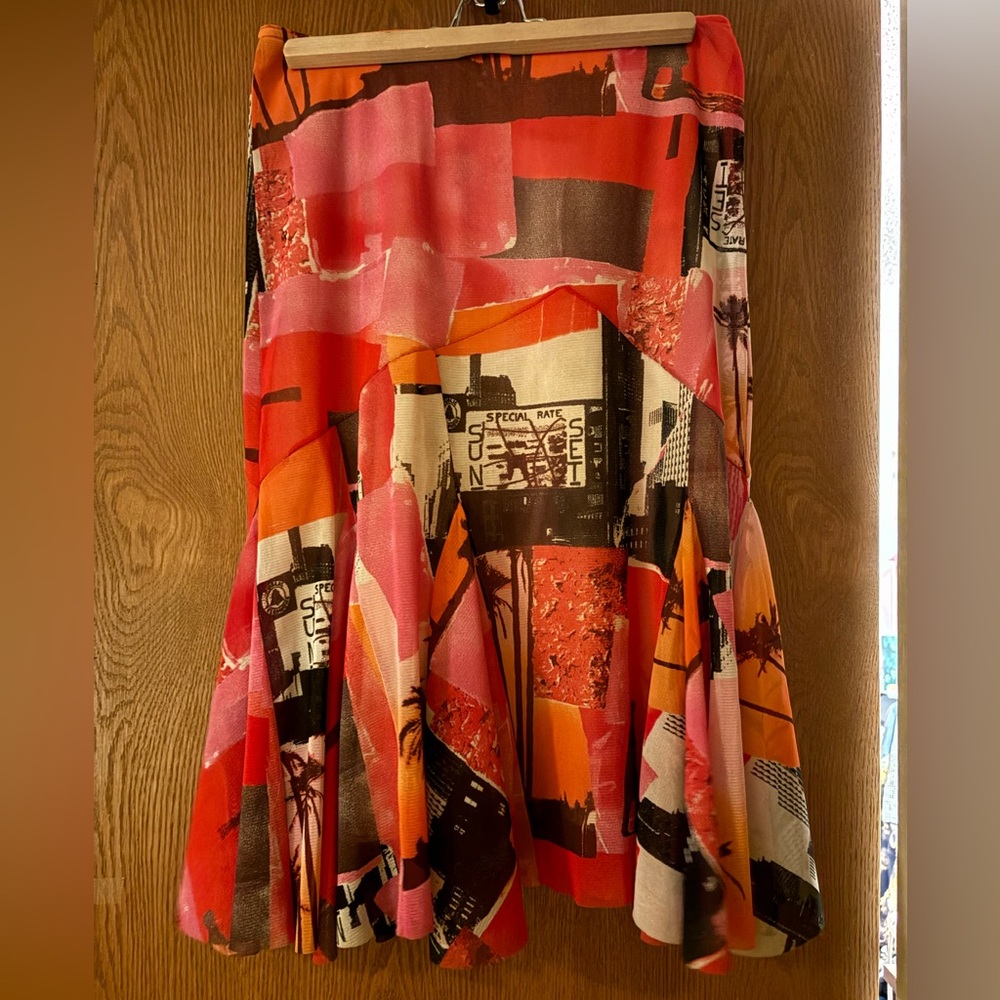 Y2K Printed Midi Skirt Mesh with Lining